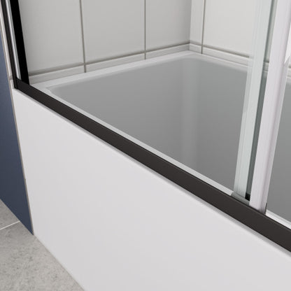 Bathtub Bypass shower door, sliding door, with 1/4" tempered glass and Matted black finish 56"-60"x58"