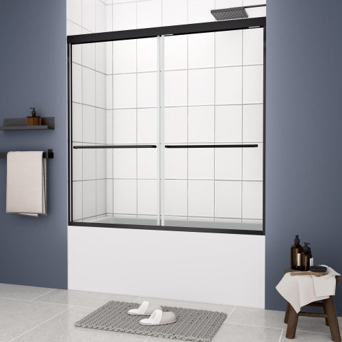 Bathtub Bypass shower door, sliding door, with 1/4" tempered glass and Matted black finish 56"-60"x58"