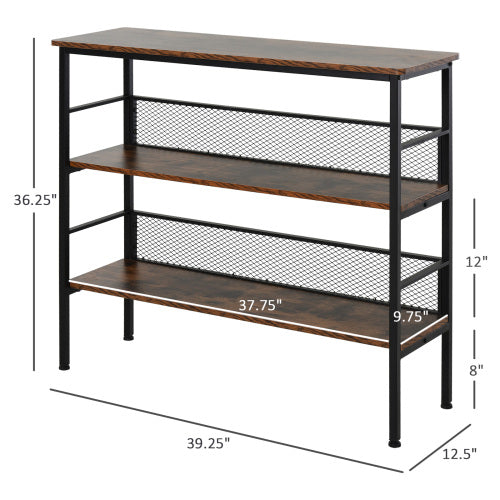 3-Tier Console Table Industrial Style Storage Metal Wooden Shelf with a Robust Multi-Functional Design Adjustable Feet, Black