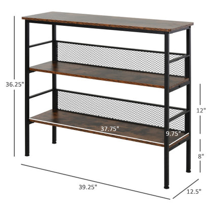 3-Tier Console Table Industrial Style Storage Metal Wooden Shelf with a Robust Multi-Functional Design Adjustable Feet, Black