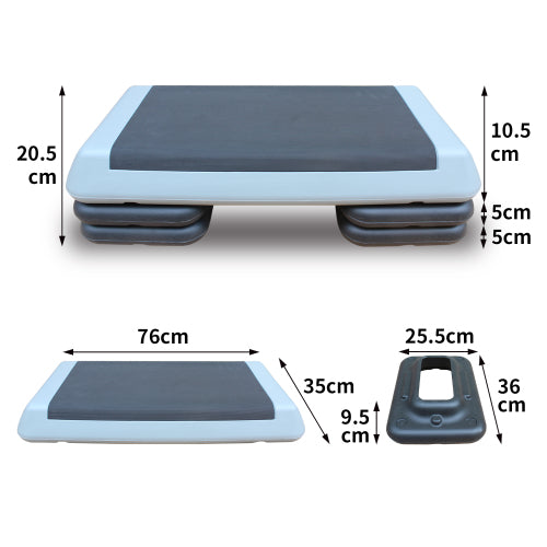 Adjustable Workout Aerobic Stepper Fitness Exercise Step Platform with 2 Risers Gray Black