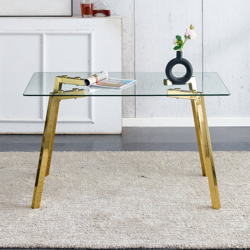 Modern Minimalist Glass Dining Table with Golden Metal Legs