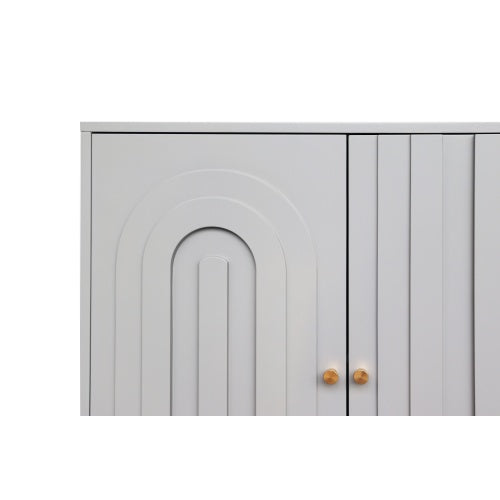 Modern Gray Lacquered 4 Door Sideboard Buffet Cabinet Gold Metal Legs Adjustable Shelves