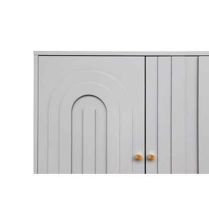Modern Gray Lacquered 4 Door Sideboard Buffet Cabinet Gold Metal Legs Adjustable Shelves