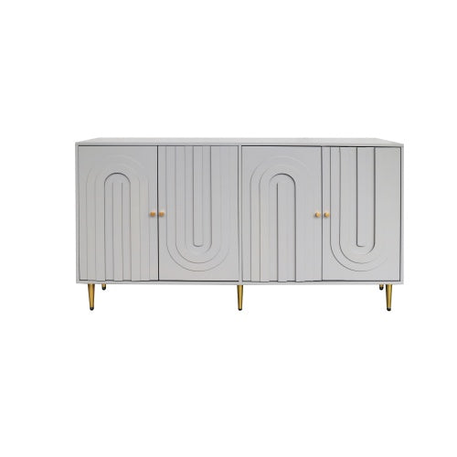 Modern Gray Lacquered 4 Door Sideboard Buffet Cabinet Gold Metal Legs Adjustable Shelves