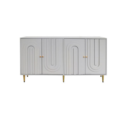Modern Gray Lacquered 4 Door Sideboard Buffet Cabinet Gold Metal Legs Adjustable Shelves