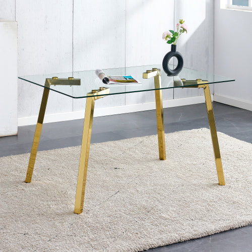 Modern Minimalist Glass Dining Table with Golden Metal Legs