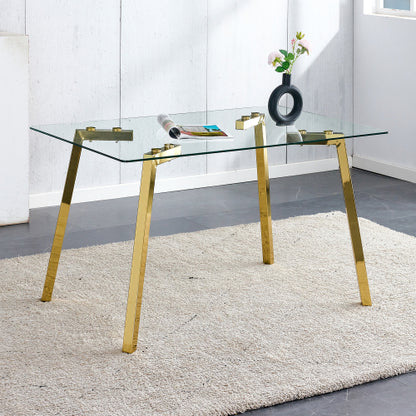 Modern Minimalist Glass Dining Table with Golden Metal Legs