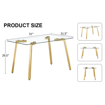 Modern Minimalist Glass Dining Table with Golden Metal Legs