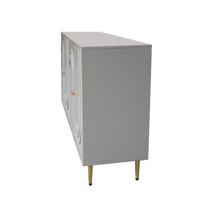 Modern Gray Lacquered 4 Door Sideboard Buffet Cabinet Gold Metal Legs Adjustable Shelves