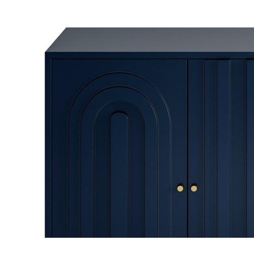 Modern Blue Lacquered 4 Door Sideboard Buffet Cabinet Gold Metal Legs Adjustable Shelves