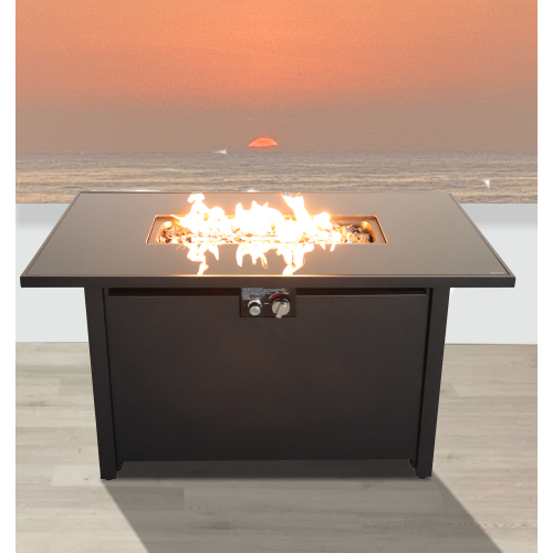 43" Smoked Glass Metal Rectangle Fire Pit (Black)