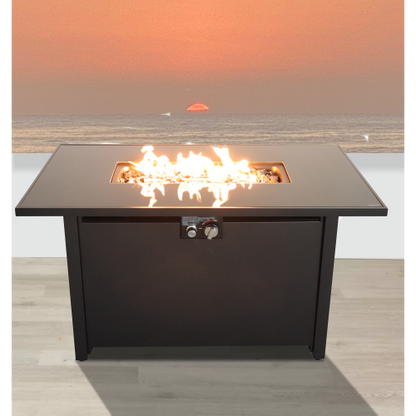 43" Smoked Glass Metal Rectangle Fire Pit (Black)