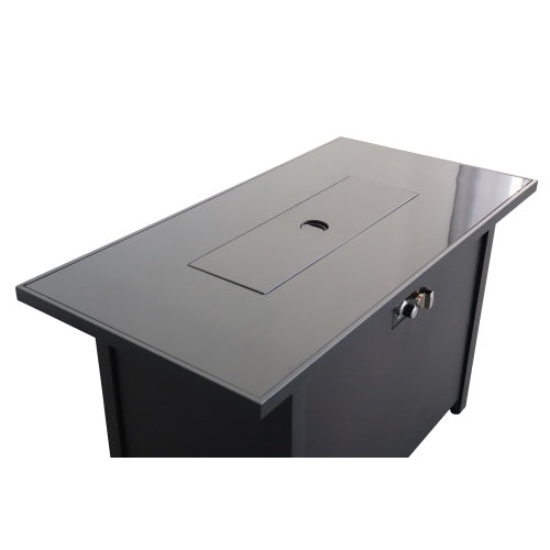 43" Smoked Glass Metal Rectangle Fire Pit (Black)