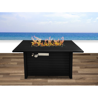 25" H x 42" W Steel Outdoor Fire Pit Table with Lid (Black)