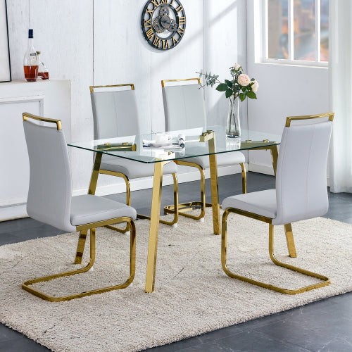 Modern Minimalist Glass Dining Table with Golden Metal Legs