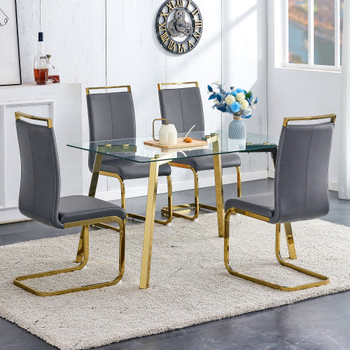 Modern Minimalist Glass Dining Table with Golden Metal Legs