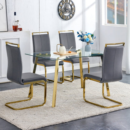 Modern Minimalist Glass Dining Table with Golden Metal Legs