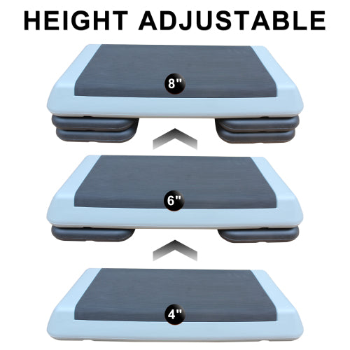 Adjustable Workout Aerobic Stepper Fitness Exercise Step Platform with 2 Risers Gray Black