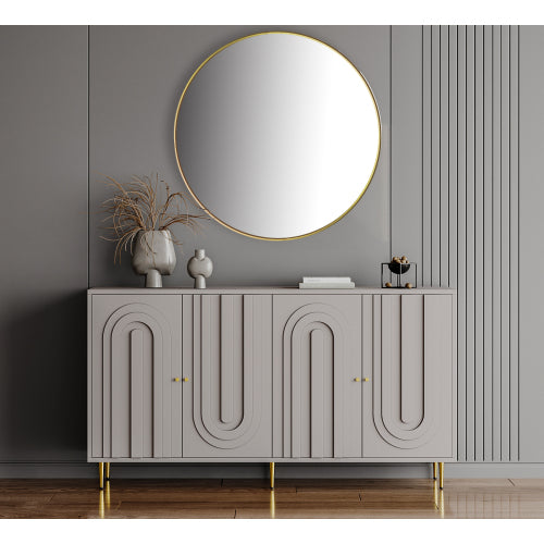 Modern Gray Lacquered 4 Door Sideboard Buffet Cabinet Gold Metal Legs Adjustable Shelves