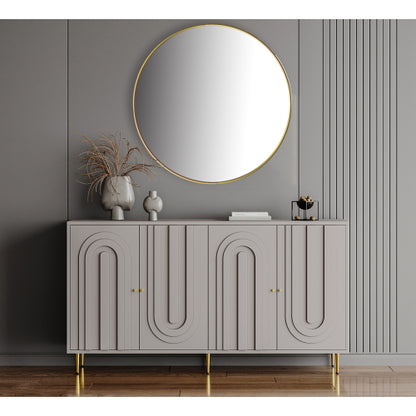 Modern Gray Lacquered 4 Door Sideboard Buffet Cabinet Gold Metal Legs Adjustable Shelves