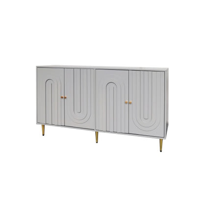 Modern Gray Lacquered 4 Door Sideboard Buffet Cabinet Gold Metal Legs Adjustable Shelves