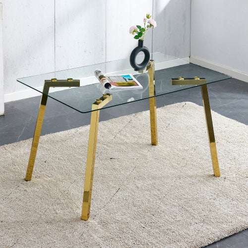 Modern Minimalist Glass Dining Table with Golden Metal Legs