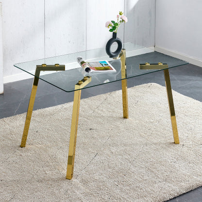Modern Minimalist Glass Dining Table with Golden Metal Legs