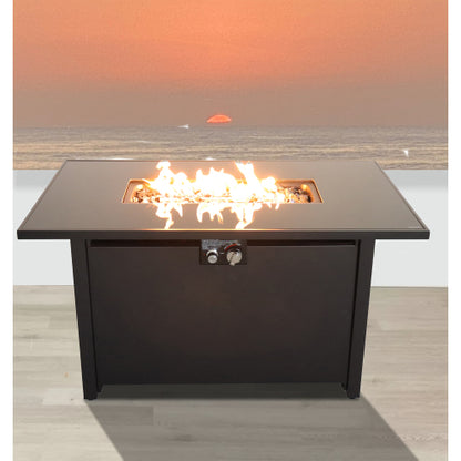 25'' H x 42'' W Steel Outdoor Fire Pit Table with Lid (Black)