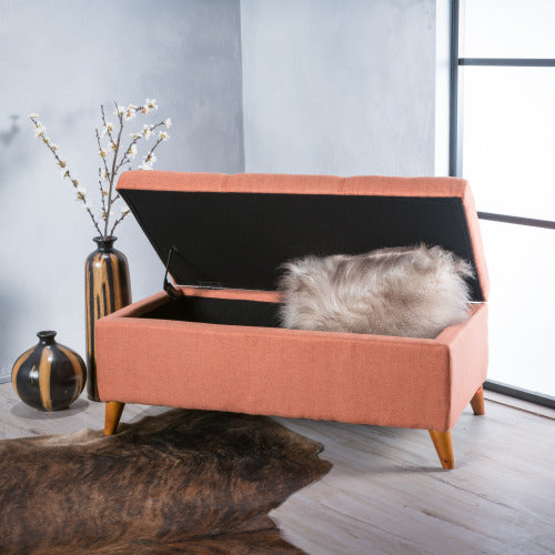 Home Decor, Tufted Ainsley Button Storage Ottoman Bench with Hinged Lid , Ottoman Bench with Storage for Living Room & Bedroom,solid wood leg