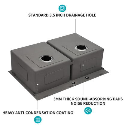 Double Bowl (50/50) Drop in Sink - 33"x22"x10" Stainless Steel Kitchen Sink 16 Gauge with Two 10" Deep Basin