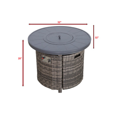 25" H x 32" W Aluminum Outdoor Fire Pit Table with Lid(Mixed Gray)
