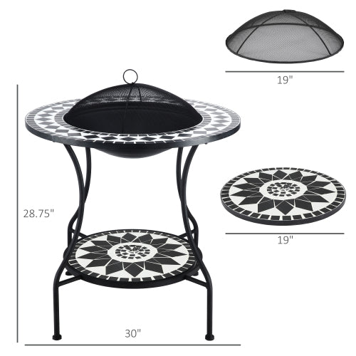 30" Outdoor Fire Pit Dining Table, 3-in-1 Round Wood Burning Fire Pit Bowl