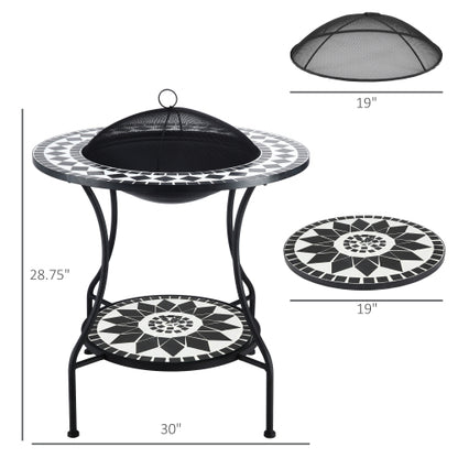 30" Outdoor Fire Pit Dining Table, 3-in-1 Round Wood Burning Fire Pit Bowl
