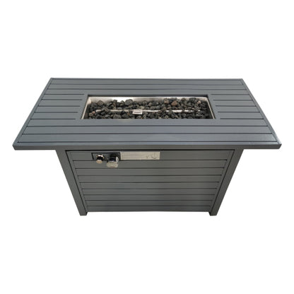 25'' H x 42'' W Steel Propane Outdoor Fire Pit Table with Lid (Grey)