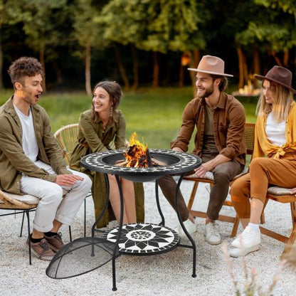 30" Outdoor Fire Pit Dining Table, 3-in-1 Round Wood Burning Fire Pit Bowl