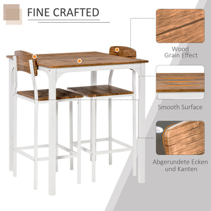 3-Piece White Industrial Bar Set, Square Steel Frame Table & 2 Stools with Footrests