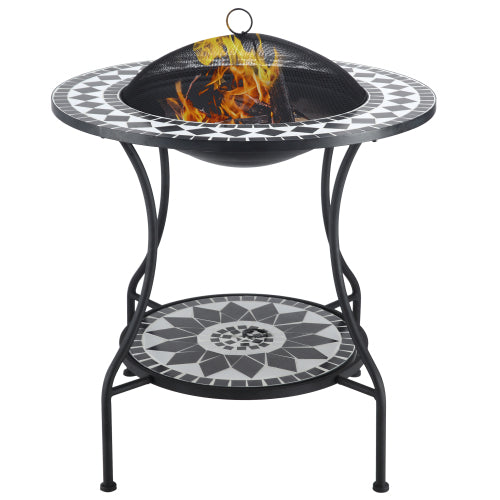30" Outdoor Fire Pit Dining Table, 3-in-1 Round Wood Burning Fire Pit Bowl