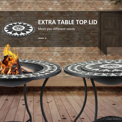 30" Outdoor Fire Pit Dining Table, 3-in-1 Round Wood Burning Fire Pit Bowl