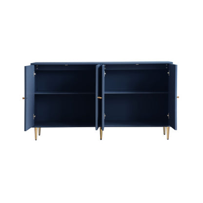 Modern Blue Lacquered 4 Door Sideboard Buffet Cabinet Gold Metal Legs Adjustable Shelves