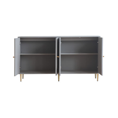 Modern Gray Lacquered 4 Door Sideboard Buffet Cabinet Gold Metal Legs Adjustable Shelves