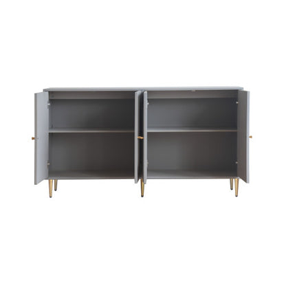 Modern Gray Lacquered 4 Door Sideboard Buffet Cabinet Gold Metal Legs Adjustable Shelves