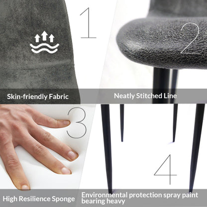 Set of 4 Grey Glove Suede Spoon Shape Dining Chairs, Upholstered Accent Chairs, Black Metal Legs, 300lbs Weight Capacity