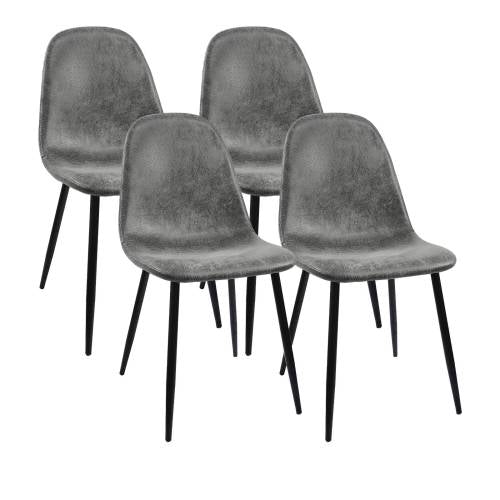 5-Piece White Extendable MDF Dining Set, Expandable Table & 4 Grey Suede Chairs with Metal Base