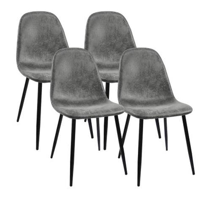 5-Piece White Extendable MDF Dining Set, Expandable Table & 4 Grey Suede Chairs with Metal Base