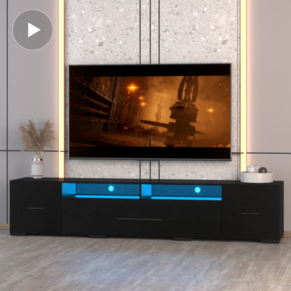 80 Inch Black APP & Remote Control RGB LED TV Stand with Power Outlet & 31 Light Modes
