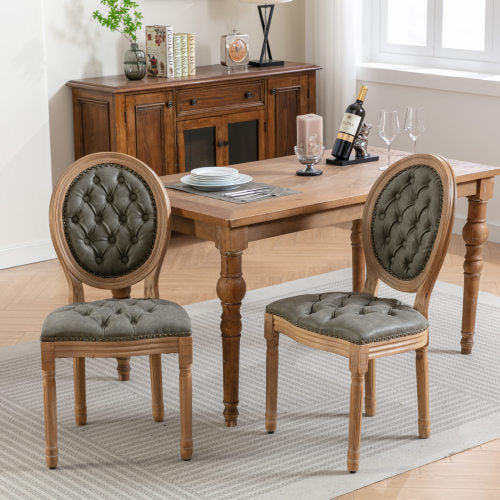 Set of 2 White Pine Green French PU Tufted Nailhead High Back Dining Chairs, Solid Wood Frame 280 LBS Capacity