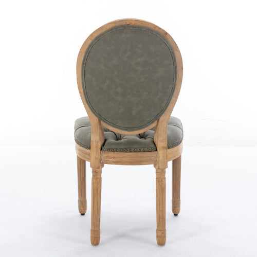 Set of 2 White Pine Green French PU Tufted Nailhead High Back Dining Chairs, Solid Wood Frame 280 LBS Capacity