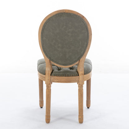 Set of 2 White Pine Green French PU Tufted Nailhead High Back Dining Chairs, Solid Wood Frame 280 LBS Capacity