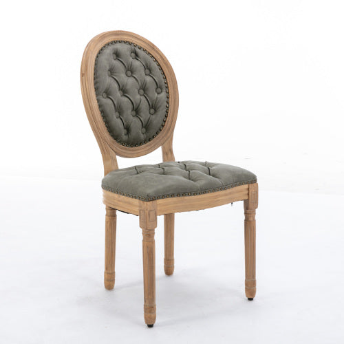 Set of 2 White Pine Green French PU Tufted Nailhead High Back Dining Chairs, Solid Wood Frame 280 LBS Capacity